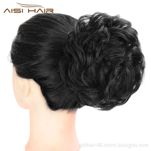 Aisi Hair Brazilian Human Hair Natural Black Curly Chignon Bun Elastic Rope Rubber Band Hairpiece Clip In Extension For Women